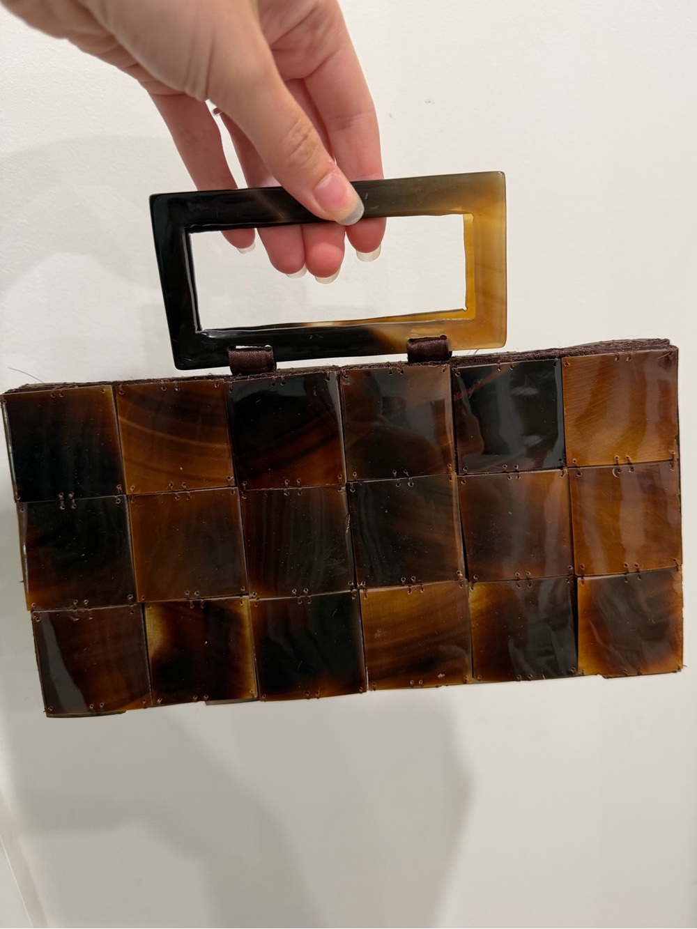 Vintage chic Tortoiseshell Tile Handbag with Rectangular Handle